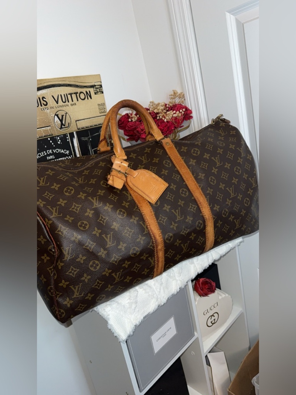 Louis Vuitton Brown Monogram Keepall 55 Duffel Bag